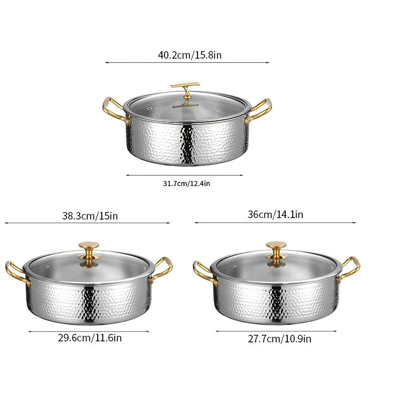 BAICHANG Stainless Steel Soup Pot with Lid - Durable Triple-Layer Construction, Elegant Design, Works on Induction & Gas Stoves, Ideal for Home and Professional Kitchens