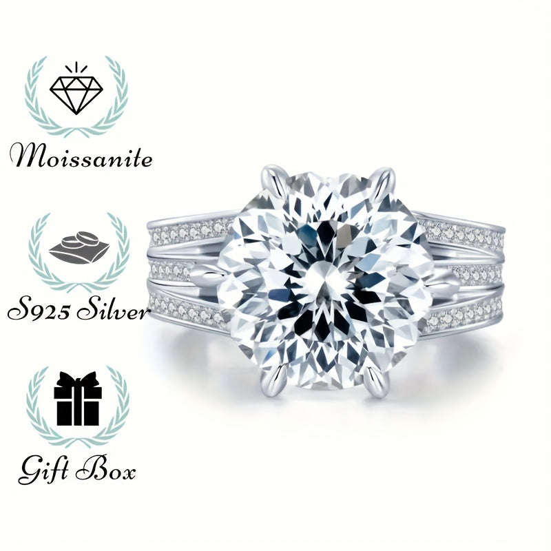 This exquisite 5.09/10.09ct Moissanite Engagement Ring features a stunning design in 925 Silver, complete with a GRA Certificate. Ideal for Valentine's Day, birthdays, or anniversaries, this ring makes a perfect gift for that special someone. With its