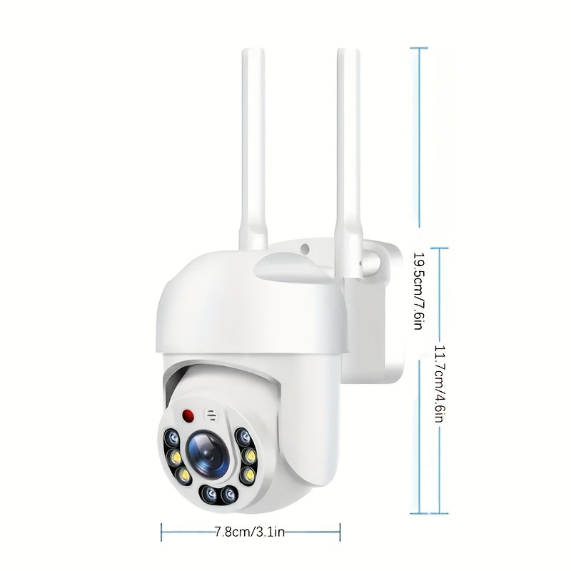 One 1080P WiFi Security Camera with PTZ Auto-Tracking, offering a 360° Panoramic View and Full Color Night Vision. Features include AI Human Detection, Two-Way Audio, USB Powered operation, Smartphone Compatibility, and ideal for Indoor Use.