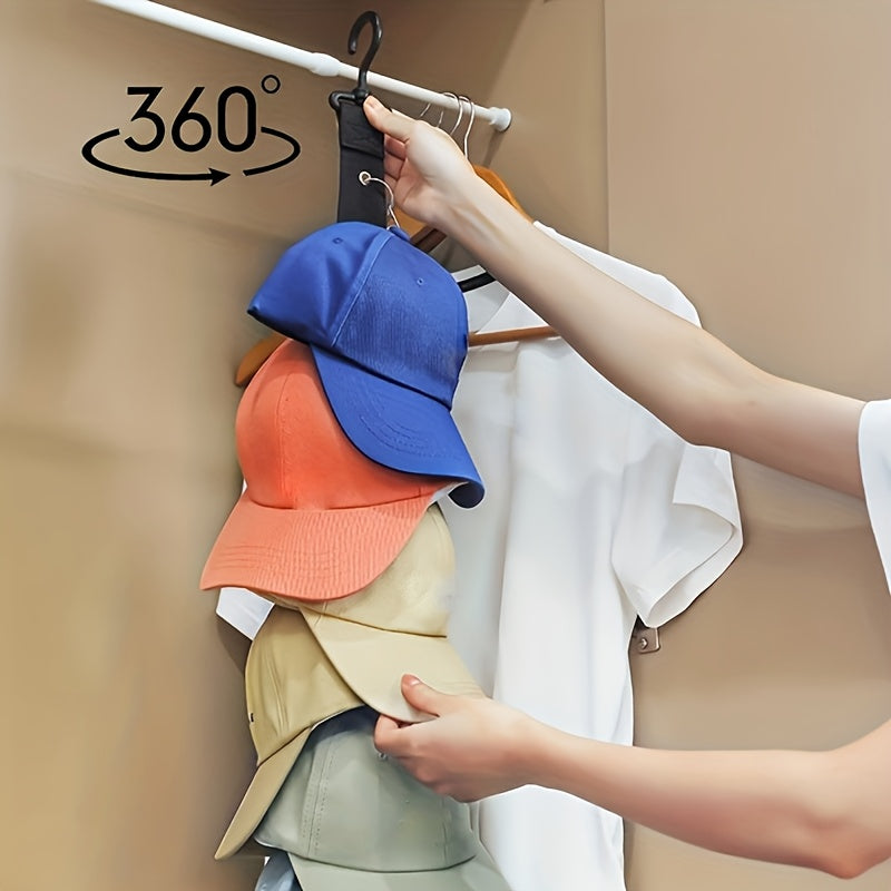 Compact Baseball Cap Holder with 8 Clips - Stores 16 Caps, Convenient Hat Organizer for Bedroom and Bathroom, Easily Portable.