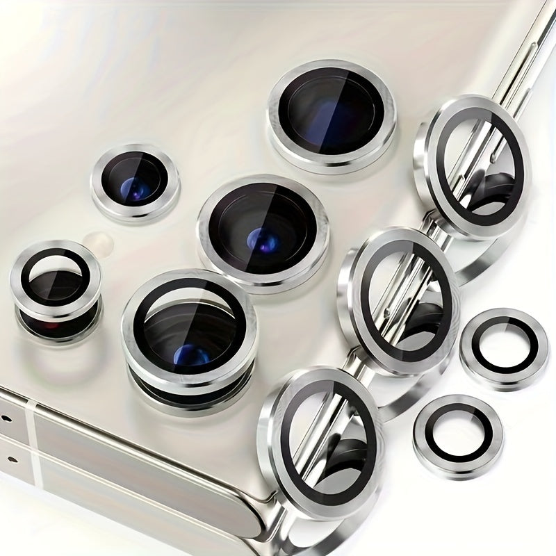 Set of 3 camera metal rings and tempered glass lens protectors for various Samsung Galaxy models.