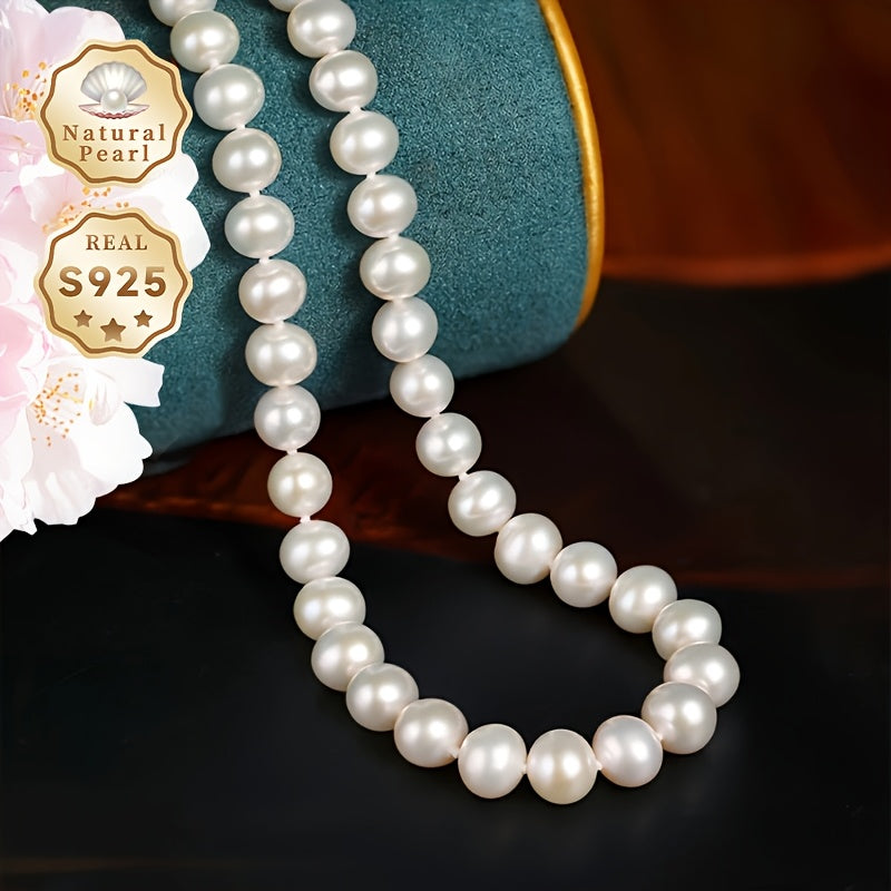 MUFAN Elegant Freshwater Pearl Necklace - Features 7-8mm Natural Pearls, S925 Silver with Gift Box, Ideal for Everyday Wear and Special Events, High-Quality Brand, Natural Imperfections and Color Variations in Patterns