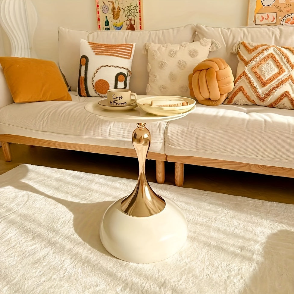 Elegant Golden Metal Side Table with Storage - Lightweight, No Electricity Required, Perfect for Living Room & Patio Decoration