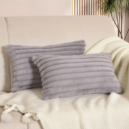 Pair of Boho Chic Faux Wool Plush Throw Pillow Covers with Zipper Closure, ideal for Sofa and Bedroom décor.