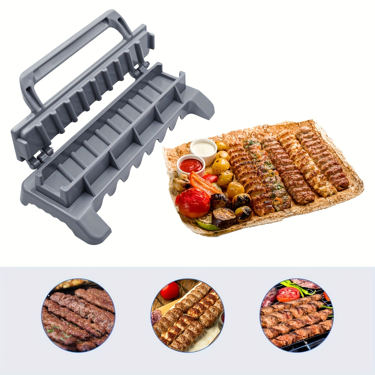 1pc EasyKebab Plastic Kebab Maker: Single-row skewer mold for BBQ, portable kitchen tool.