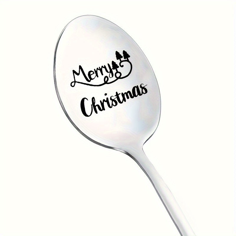 Merry Christmas Engraved Stainless Steel Spoon - Ideal for Coffee or Tea - Festive Gift for Anyone