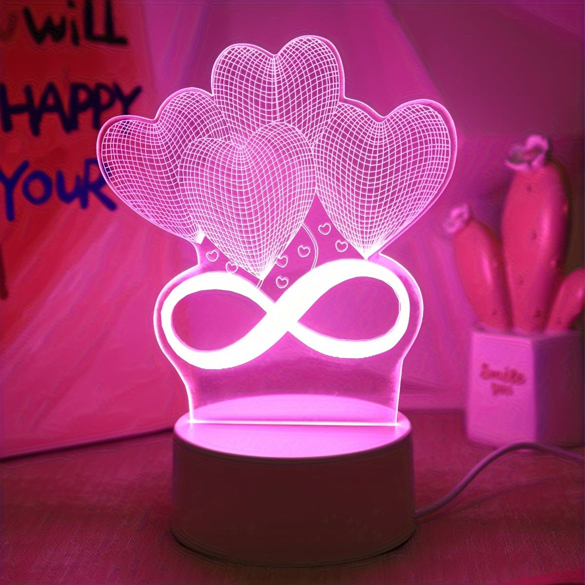 Pink Love 3D LED Night Light for Bedroom Decoration