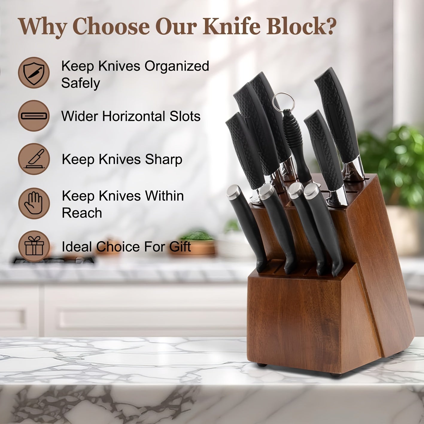 Large Wood Bamboo Universal Knife Block Holder - Organize Your Kitchen with this 14 Slot Butcher Block Knife Storage Organizer for Countertop Storage (Knives Not Included)