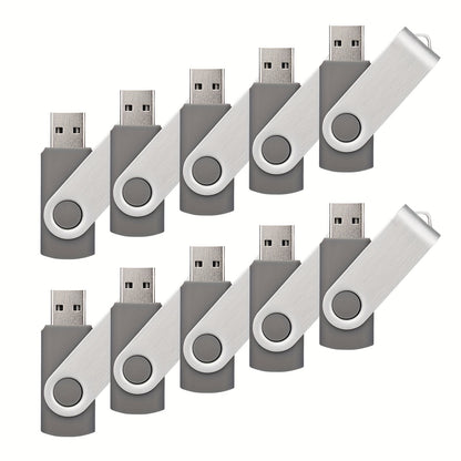 10 piece bulk pack of USB 2.0 Flash Drives in various storage capacities and colors with LED indicator for computers and laptops.