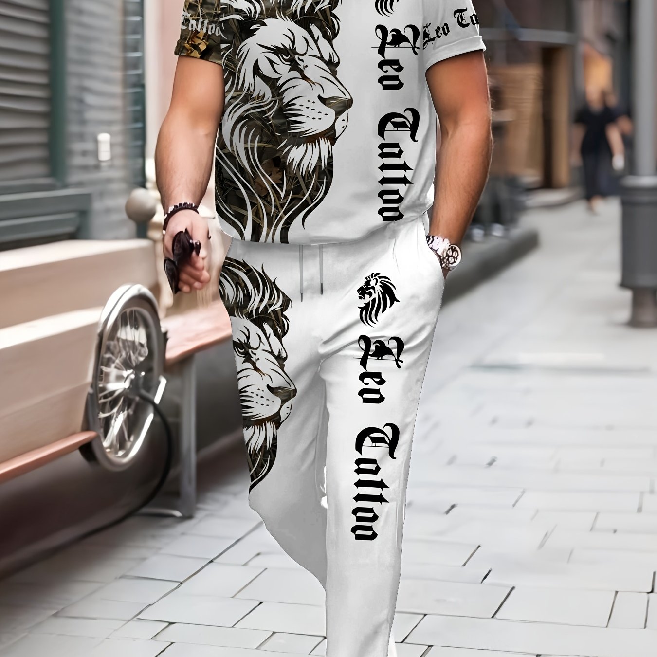 3D Men's Lion Print Sports Set