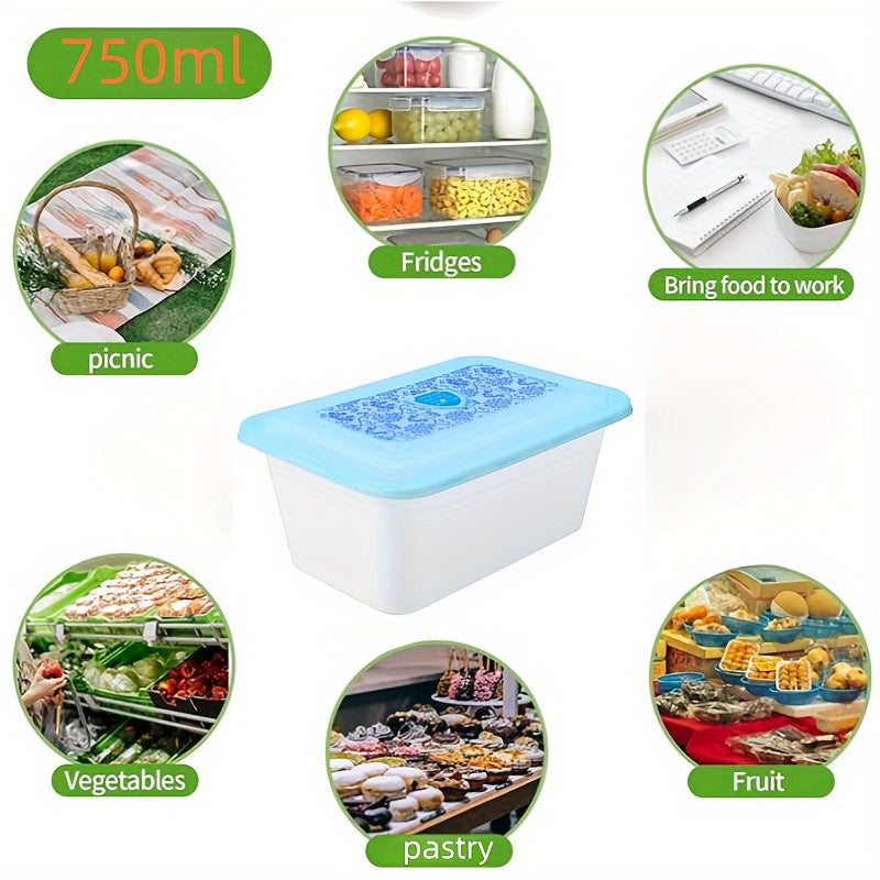 Frosted Thickened Square Box in Chinese Style Blue and White Porcelain Design, 22 Sets of 750Ml with Lids for Fast Food and Packing. Made with BPA-Free, Safety-Grade PP Material, Suitable for Microwave Oven and Freezer Use. Each Set Comes in Independent