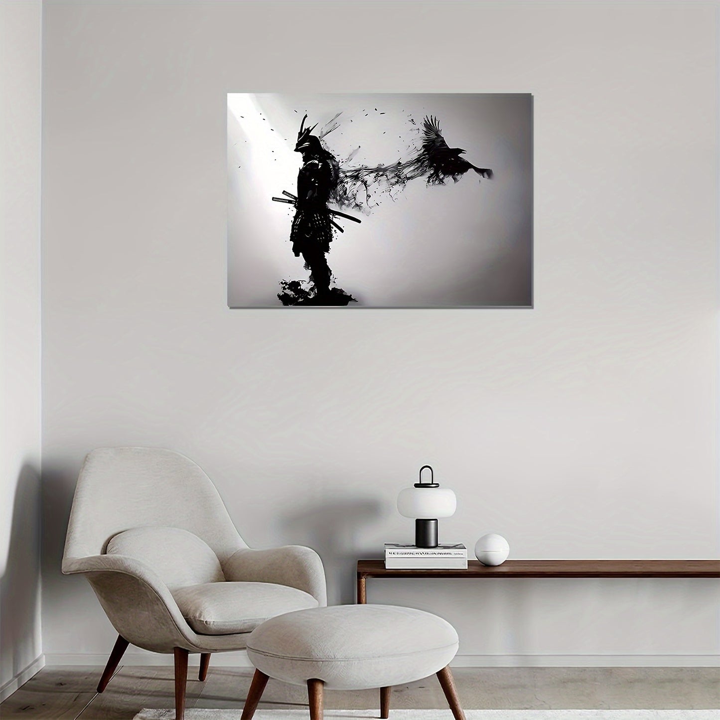 Black & White Samurai Canvas Art Print - Frameless Decor for Living Room, Bedroom, Anime Room