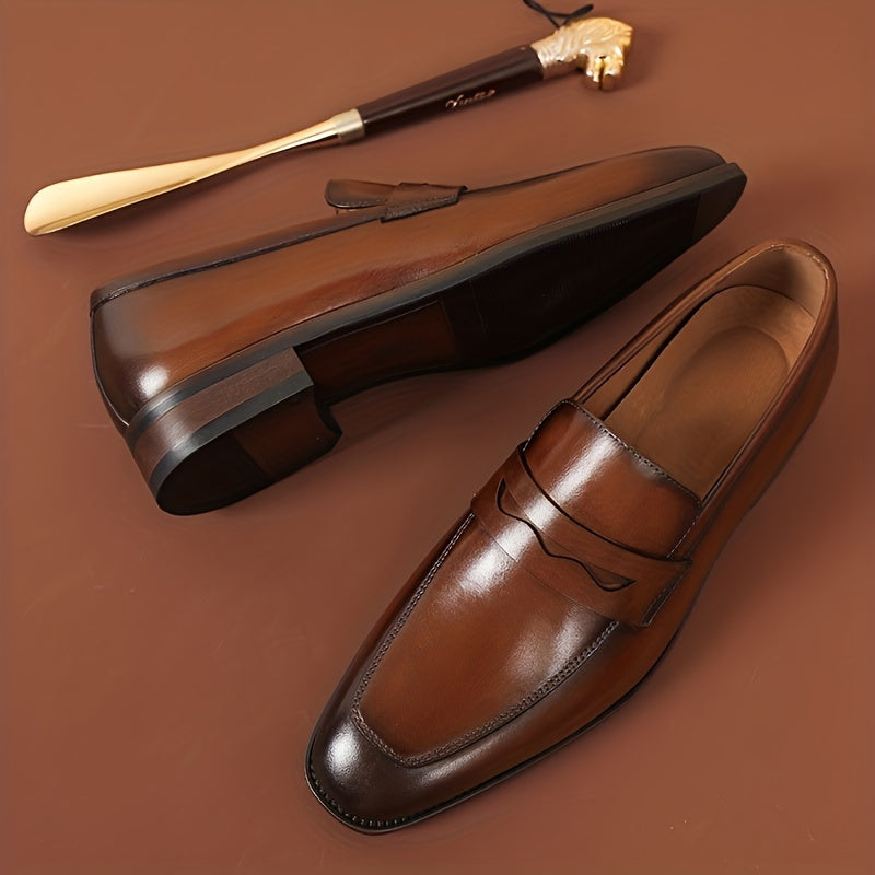 Men's classic slip-on loafers with genuine upper and lining, rubber sole, round toe - suitable for all seasons.