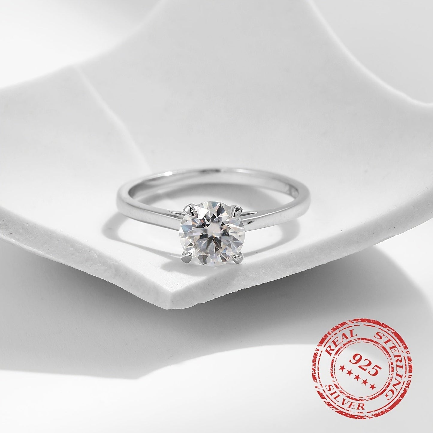 Stunning MODIAN 1 Carat Moissanite Engagement Ring for Women featuring a 925 Sterling Silver Band, Classic 4-Prong Solitaire Setting with D Color VVS Clarity, Round Brilliant Cut Stone. Perfect for Weddings and Valentine's Day, makes a beautiful jewelry