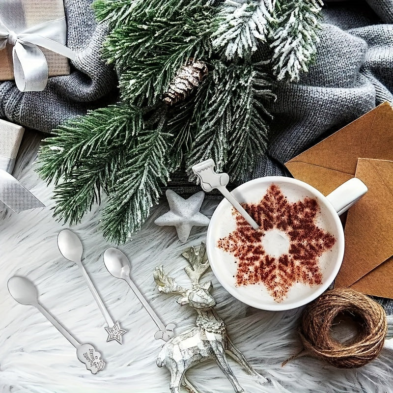 Get a set of 12/20 charming Christmas spoons made of top-quality stainless steel. These mini spoons are ideal for stirring coffee, tea, cocktails, milkshakes, and jams. They make the perfect festive table decoration for Christmas parties with 4 different