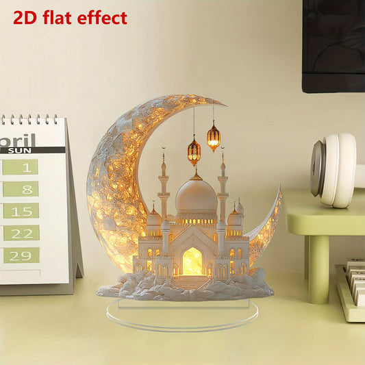 Traditional Ramadan Mosque Acrylic Tabletop Decor with 2D Flat Effect, perfect for Eid, Easter, and window displays. Ideal gift.