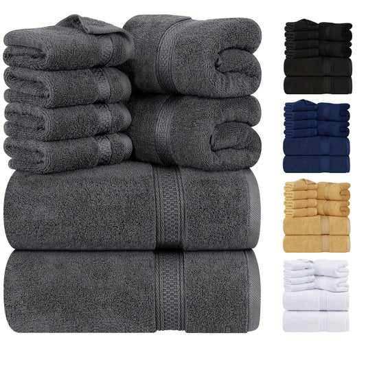 8-piece superior towel set made of ring spun cotton includes 2 bath towels, 2 hand towels, and 4 wash cloths in multicolor, perfect for bathroom, gym, hotel, and spa use.