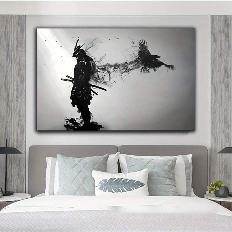 Black and white Japanese samurai poster for living room decor, canvas painting without frame.