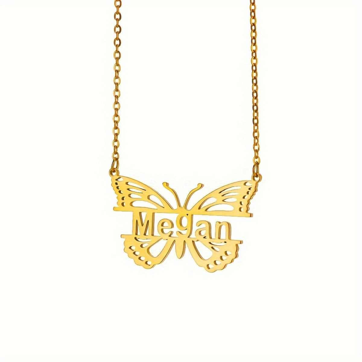 This exquisite personalized butterfly name necklace is crafted from durable 18K gold plated stainless steel. It makes a perfect mini jewelry gift for Mother's Day or Christmas.