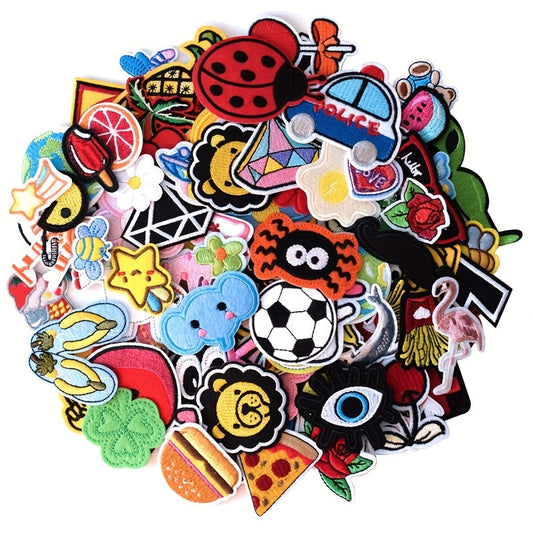 [Bestseller] Set of 70 Cartoon Embroidered Iron-On Patches - Variety of Adorable Appliques for Customizing Clothing, Denim, Bags, and Hats, Assorted Designs, Perfect for Sewing Projects