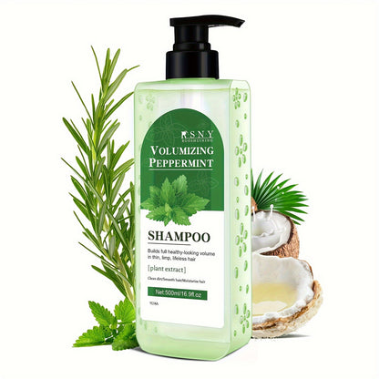 500ml Peppermint Volumizing Shampoo with Biotin Blend - Deep cleansing and strengthening for all hair types, with plant-based squalane.