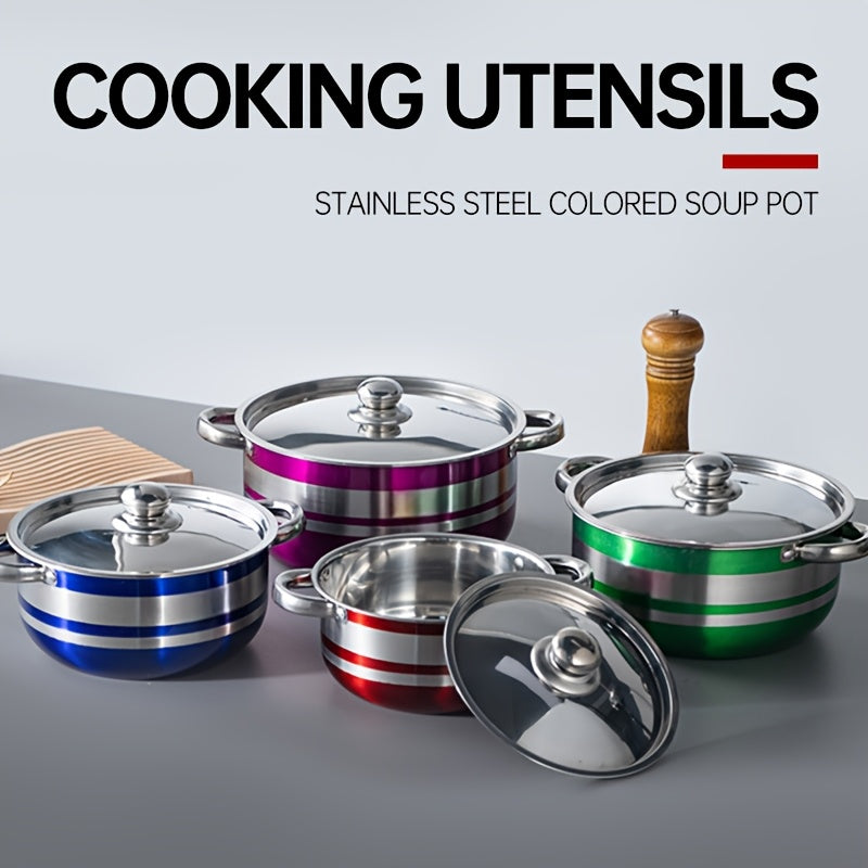 Set of 4 Stainless Steel Soup Pots with Lids, Vibrant Cookware Set in a Premium Gift Box, Versatile for Home and Restaurant, Ideal for Cooking Soups and Stews