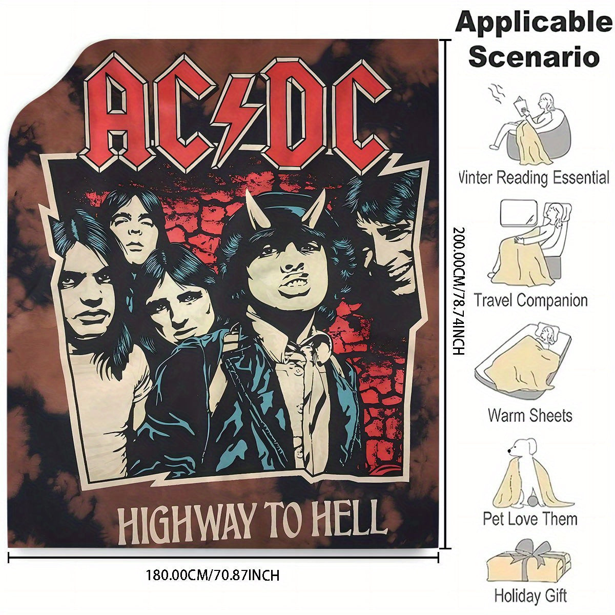 Stay warm and rock out with this AC/DC "Highway to Hell" flannel throw blanket! Featuring a cozy and allergy-friendly digital print with vibrant colors, this blanket is perfect for the bedroom, living room, or sofa. An ideal gift for music fans