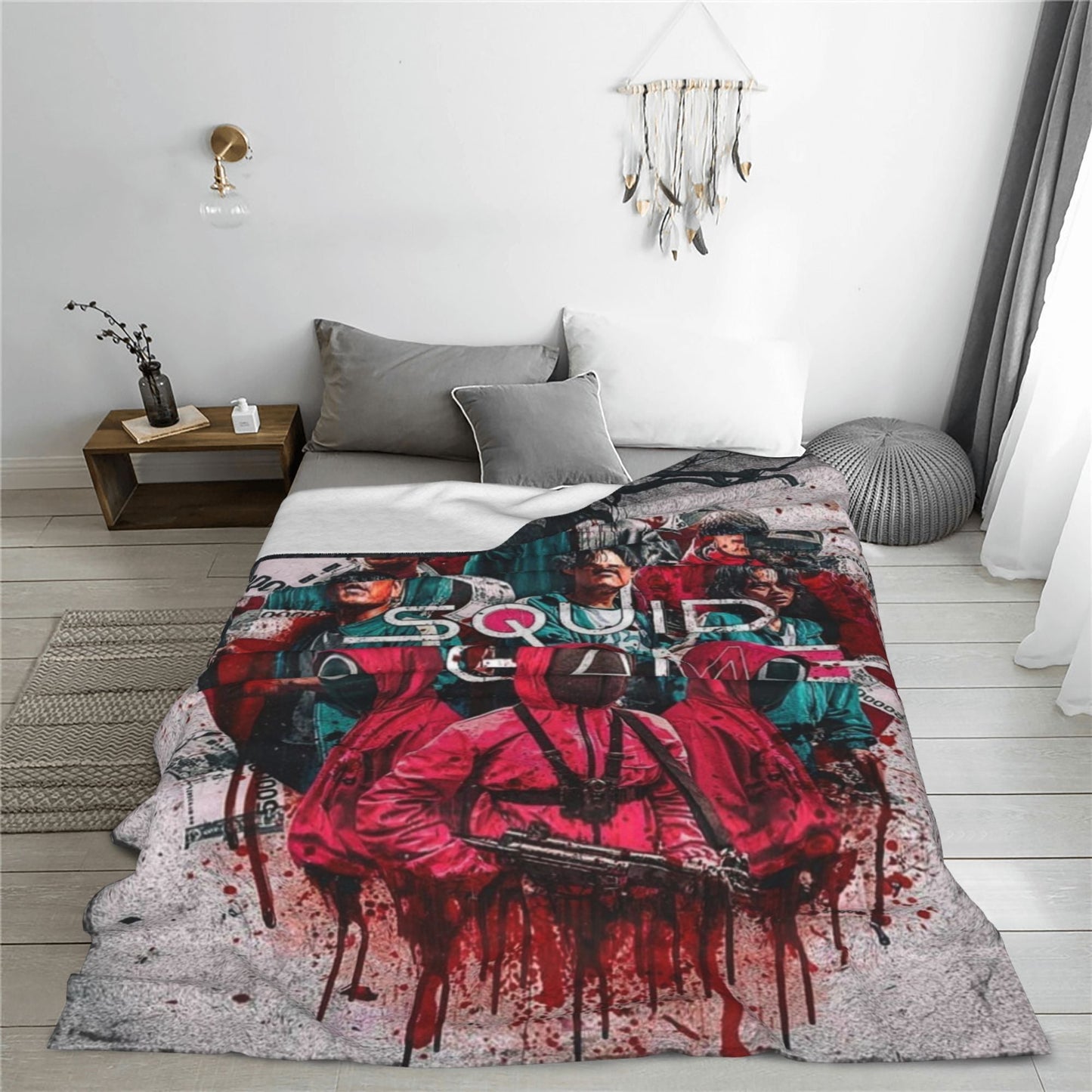 SQUAD GAME" Themed Flannel Throw Blanket - Luxuriously Soft and Cozy for Year-Round Comfort on Couch, in Office, on Bed, or while Camping - Featuring Unique Splatter Design, Ideal for Gifting during the Holiday Season