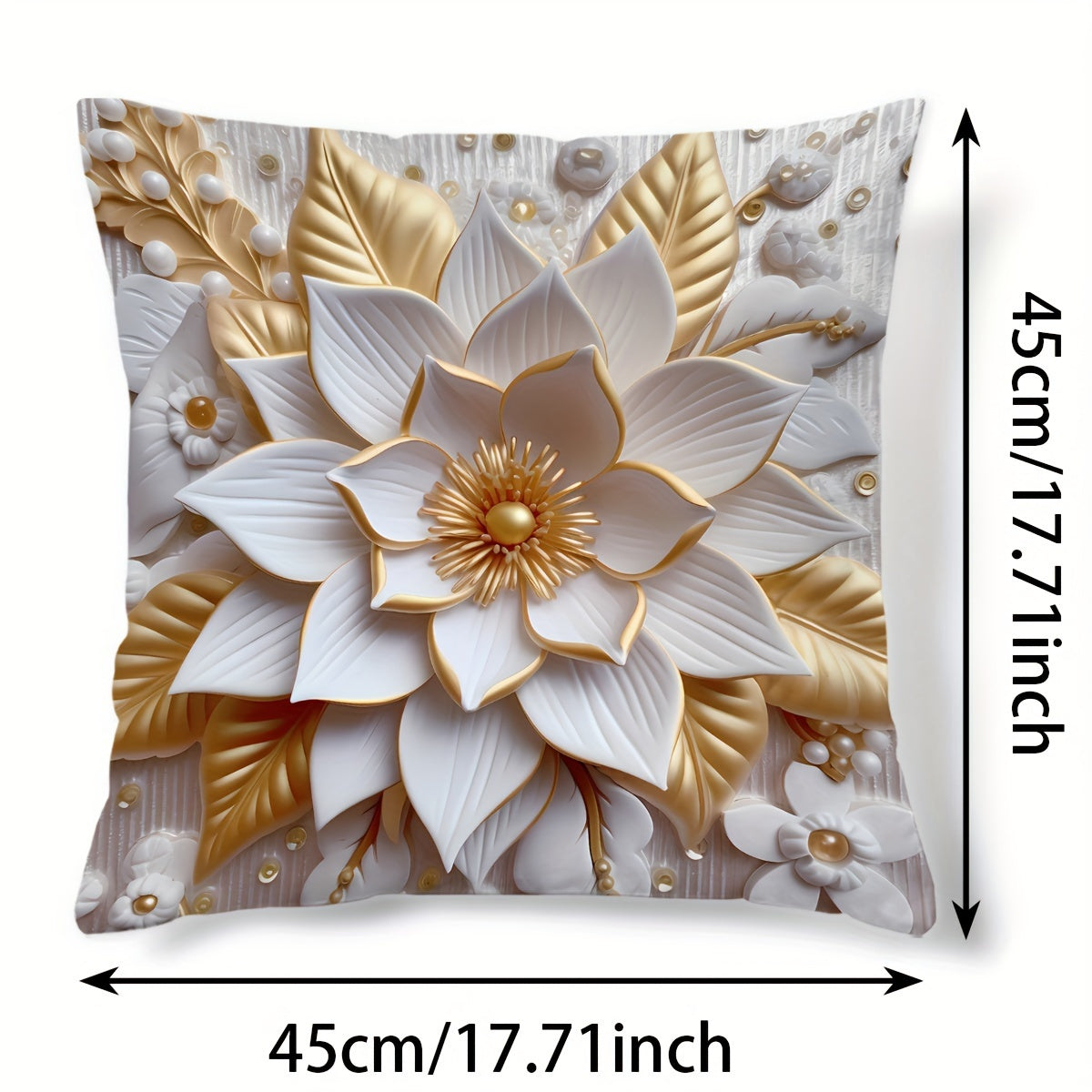 1pc digital printed pillow cover with 3D flowers pattern, single sided printing, 44.96 cm x 44.96 cm. Suitable for sofa, living room, bedroom home decor. Pillow core not included.