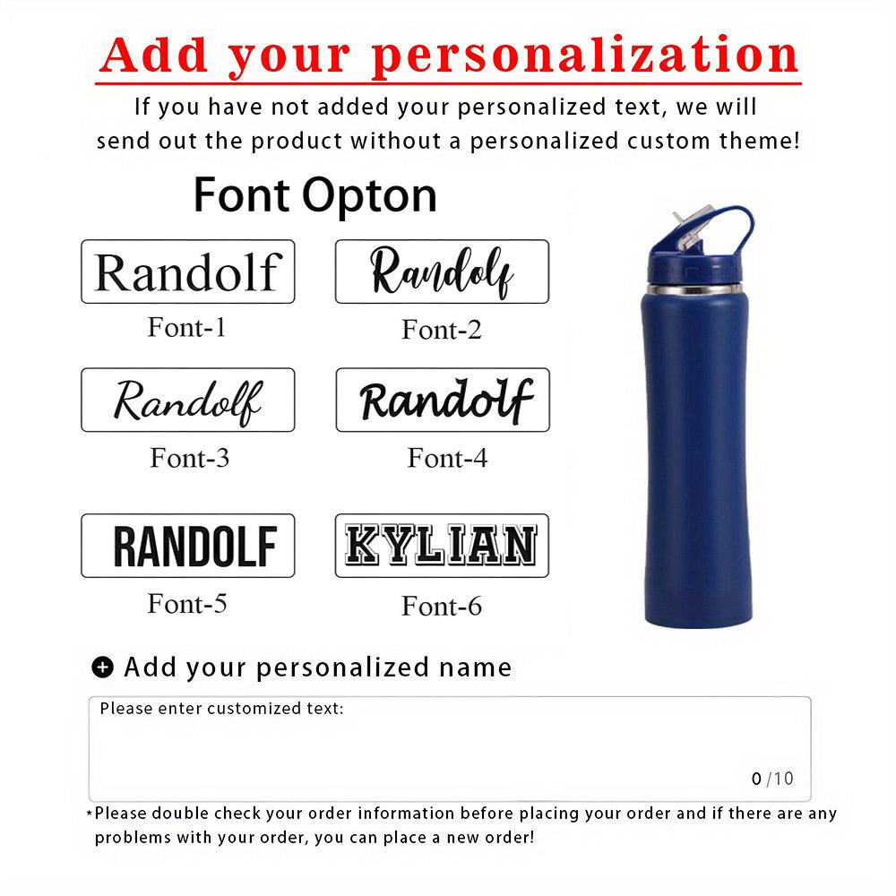 Customized stainless steel water bottle ideal for gym, biking, and outdoor activities. Perfect gift for men, women, dad, and mom. Great for Christmas or birthdays.