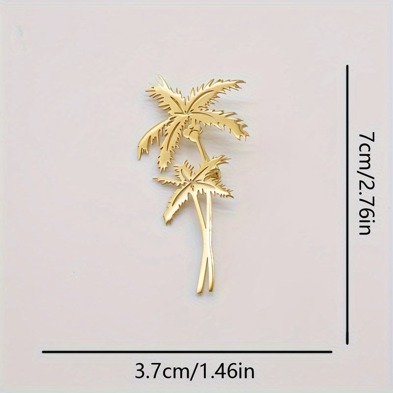 Stylish Golden Coconut Tree Brooch, Multi-functional Botanical Pin, Modern Fashion Statement Piece