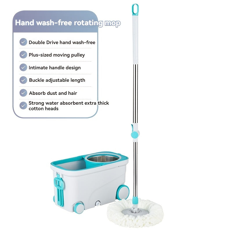 Get your hands on the 1-piece EasyClean Spin Mop and Bucket Set! This set comes with a self-wringing microfiber mop head, a thickened mop head, and centrifugal water dumping. Perfect for use in the living room, bedroom, bathroom, toilet, and kitchen.