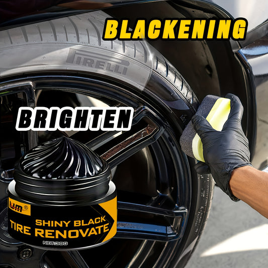 KJM Shiny Black Tire Renovate Wax - Enhances gloss and durability for car, motorcycle, and bicycle tires.