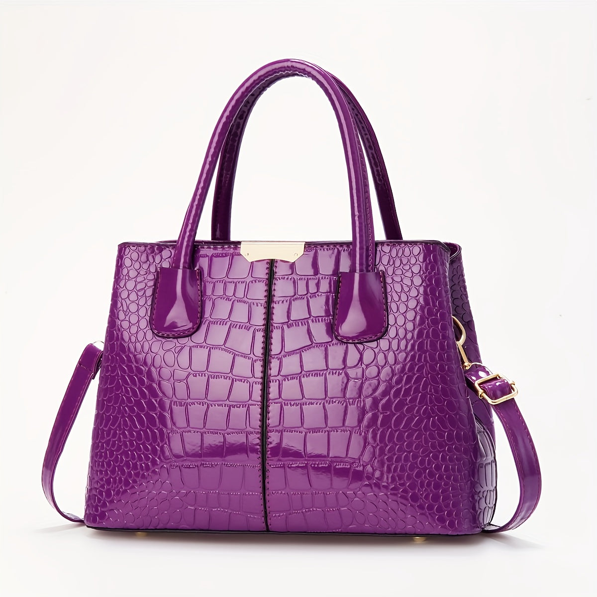 Elegant black crocodile pattern handbag with adjustable strap and zipper closure - perfect Mother's Day gift.