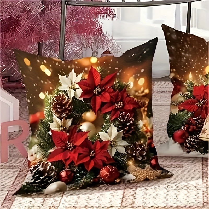 Add a touch of holiday charm with this Cozy Linen Christmas Throw Pillow Cover featuring a Vintage Floral & Bell Design in Soft Velvet. In beautiful shades of Red & Yellow, with a convenient Zip Closure, this cover is a perfect addition to your Living