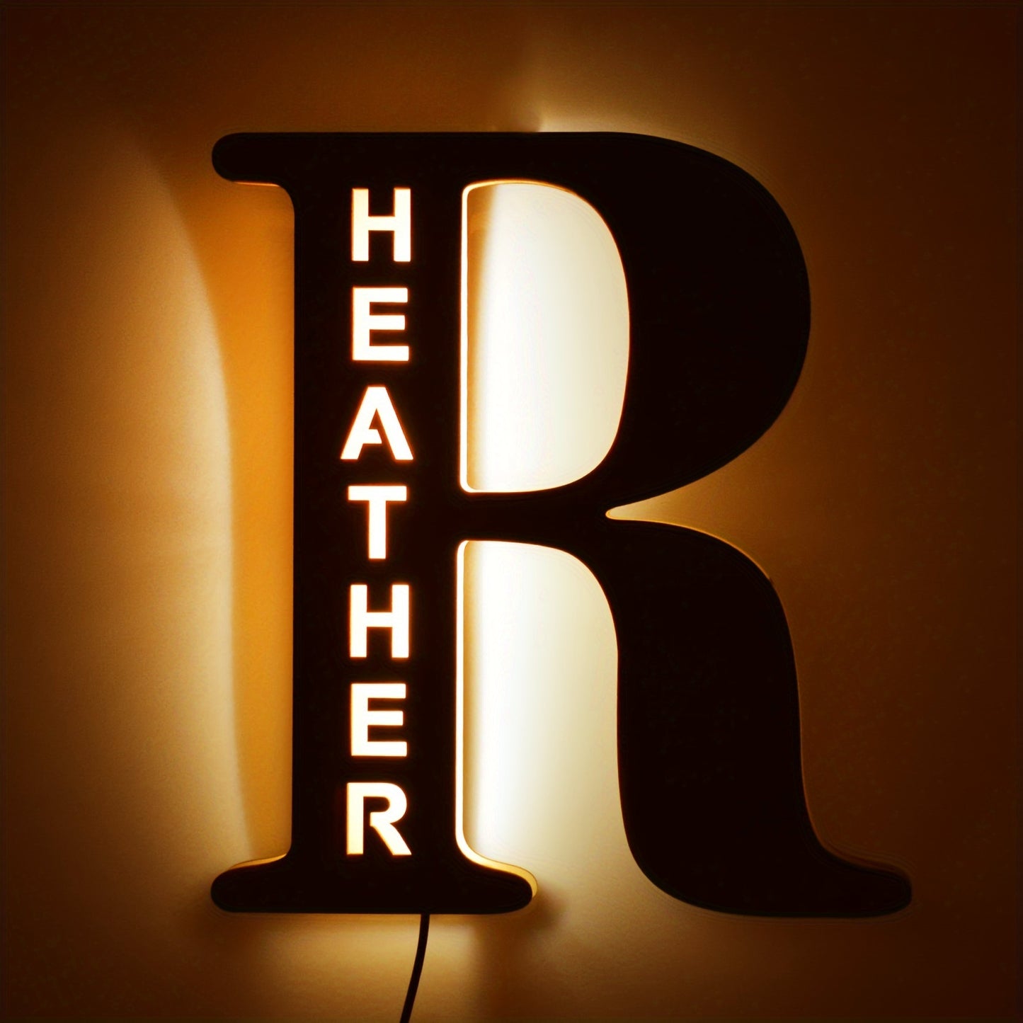 Custom LED letter night light for couples, friends, and family - personalized wooden wall lamp powered by USB. Ideal for bedroom decor with custom uppercase letters.