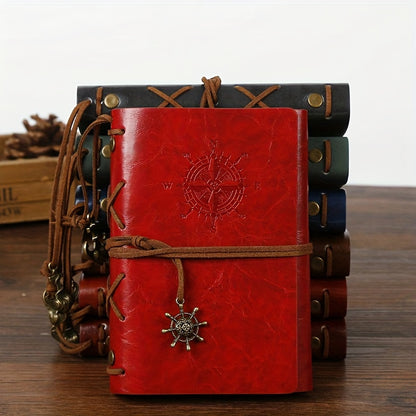 Old-fashioned diary with matte finish, plain ruling, spiral ring binding, pirate design, and retro style.