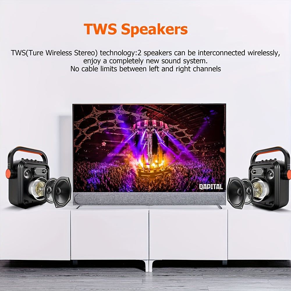 JYX-65 Portable Karaoke Speaker System with 2 Wireless UHF Microphones, TWS, FM Radio, Audio Recording - 15W High-Power PA System for Parties, Weddings, Events - Supports Wireless, AUX