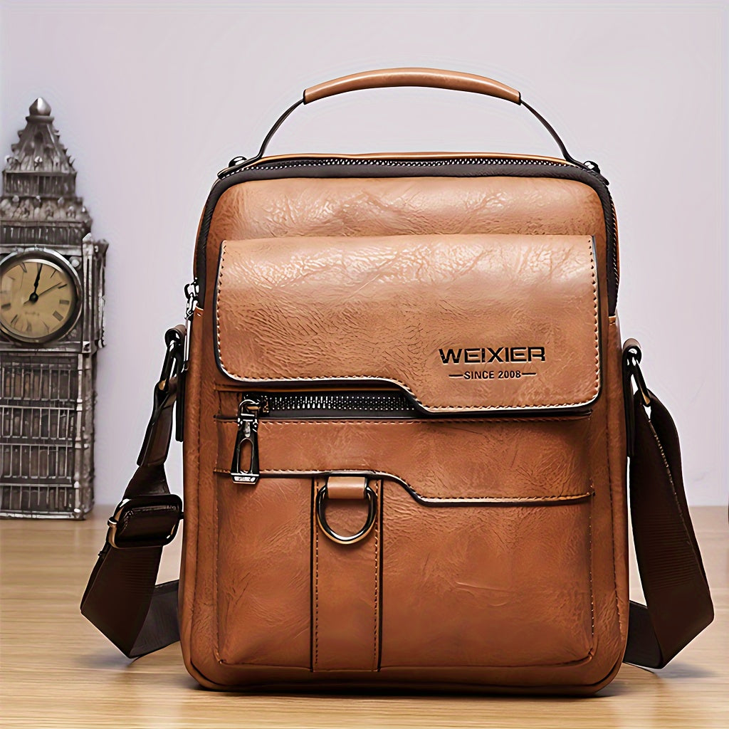 Men's genuine leather crossbody bag, vintage handbag for business purposes.