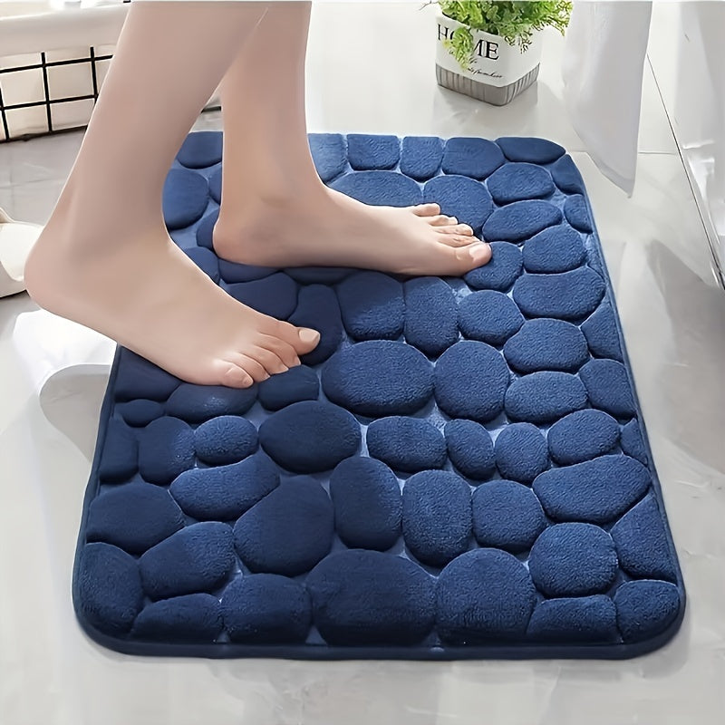 1 piece of Pebble Pattern Floor Mat made with memory cotton for the bathroom, designed to absorb water at the doorstep, featuring a non-slip backing for added safety. Can also be used as a carpet.