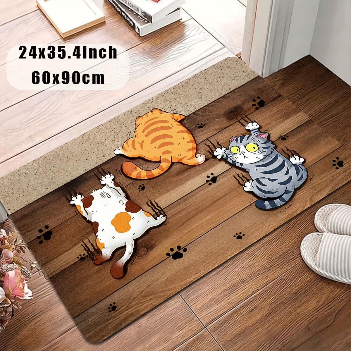 Whisker Wonders Cartoon Cats Printed Polyester Doormat - Non-Slip, Stain Resistant, Lightweight Floor Mat for Indoor and Outdoor Use. Quick Drying Entrance Rug Perfect for Christmas, Thanksgiving, St. Patrick's Day, Valentine's Day, and Mother's Day