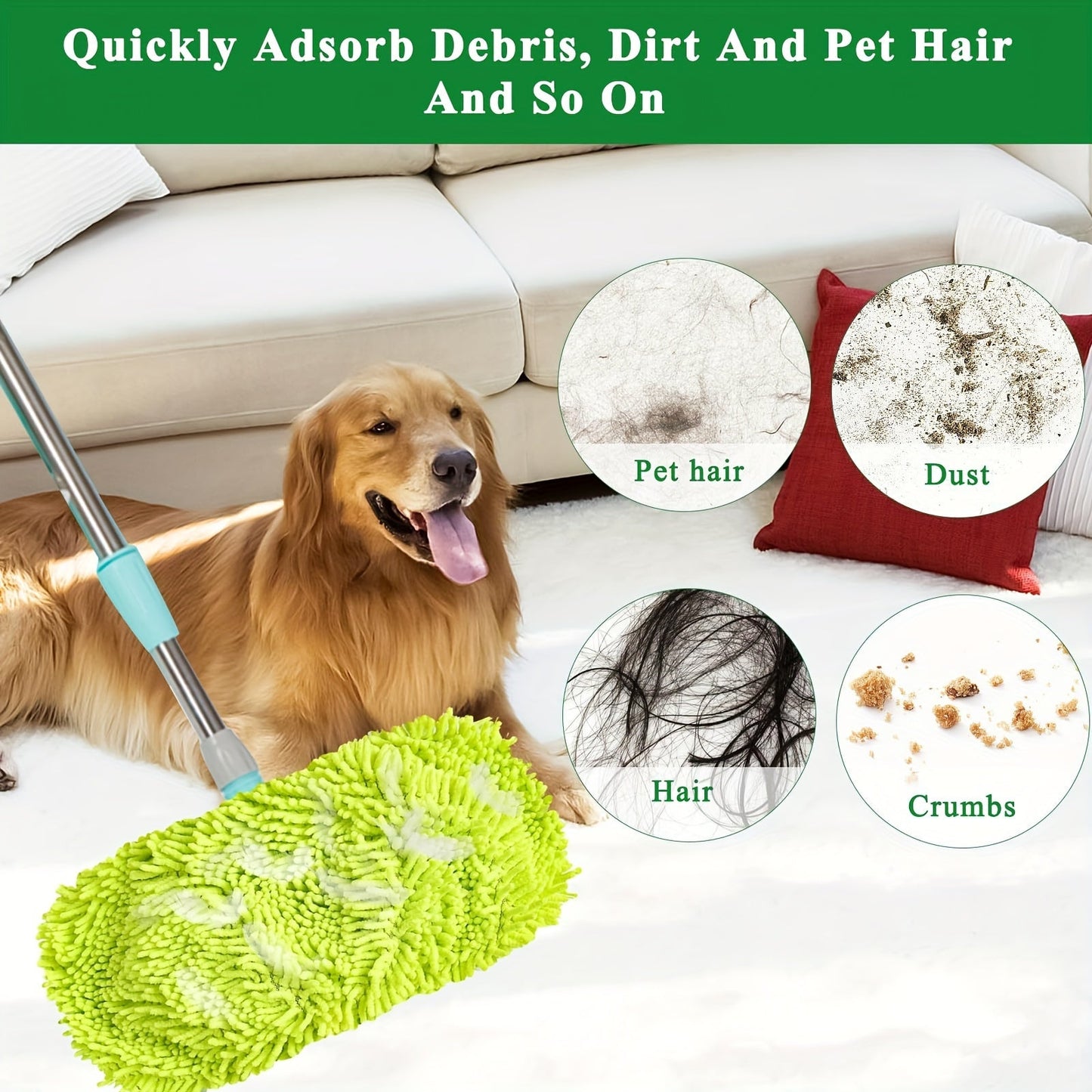 Get a 6-piece set of reusable and washable Home Times Microfiber Mop Pads in green, compatible with sweepers for both wet and dry floor cleaning. Perfect as Christmas or Halloween gifts for household cleaning needs. Experience vibrant green mop pads that