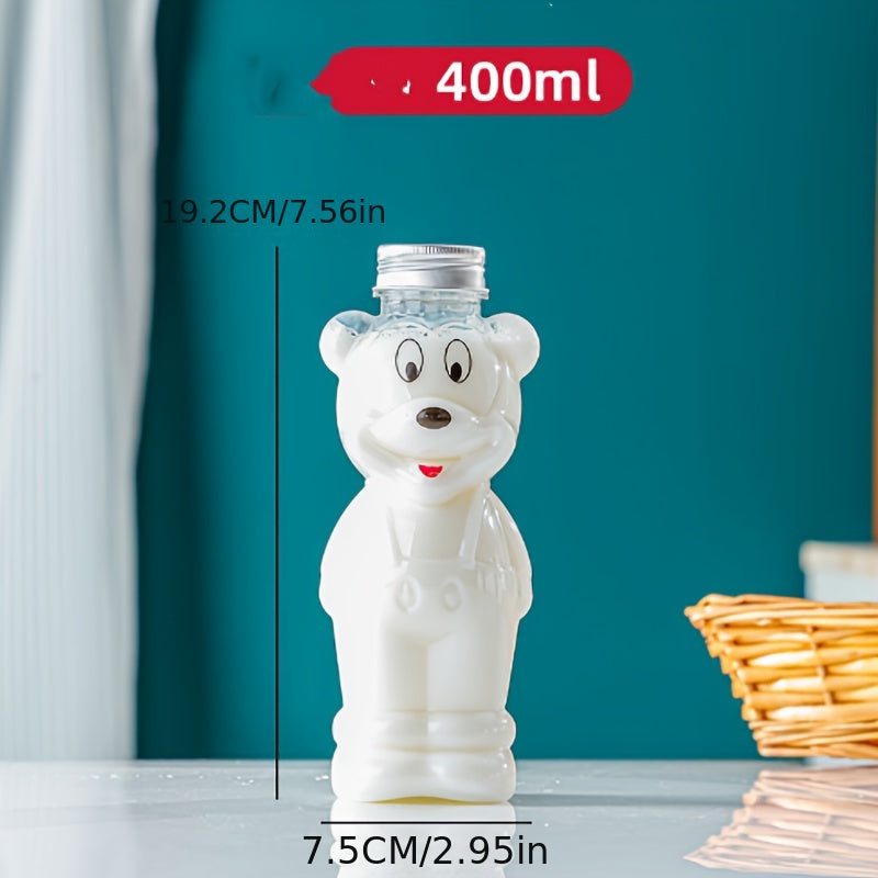 1 piece or 4 pieces of 500ml Milk Tea Juice Bottles Beverage PET Water Bottle featuring Bear and Tiger designs. These disposable takeaway coffee bottles come with lids.