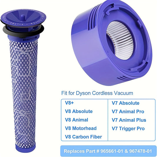 Dyson Filter Replacement Kit for V6, V7, and V8 Models - Includes 2 Pre-filters, 2 Post-filters, and Cleaning Brush Accessories