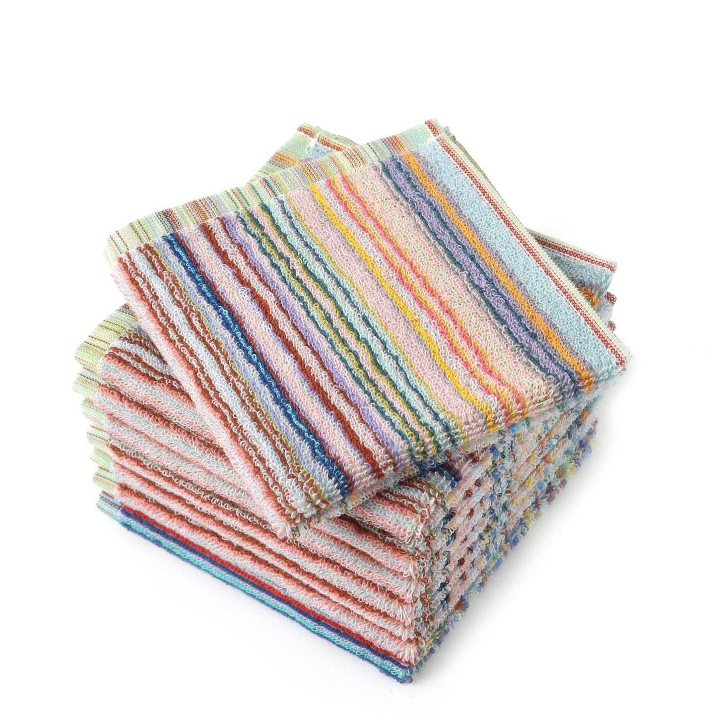 6/12 Pack of 100% Cotton Washcloths with Hanging Loop, Contemporary Knit Fabric Striped Hand Towels, Soft Absorbent Cleaning Rags for Kitchen & Home, Space-Themed Square Design, 500 GSM