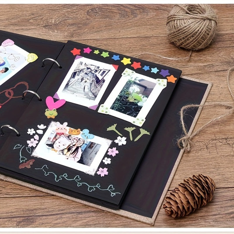 AIOR Linen Cover Refillable Scrapbook Photo Album - 30 Sheets/60 Black Pages, Ideal for Anniversary, Wedding, Birthday, or Christmas Presents