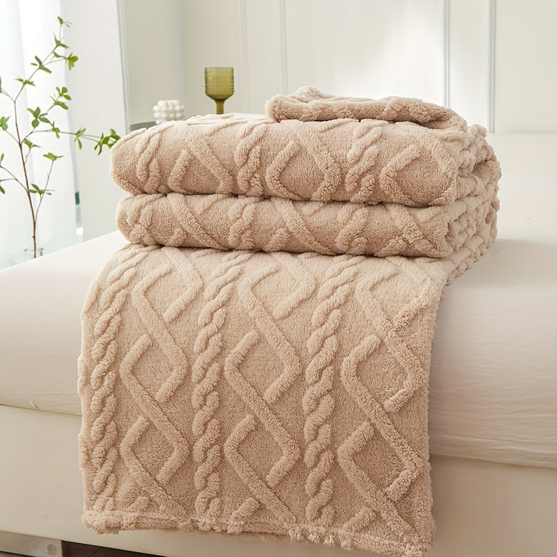 One piece of Flannel Blanket, perfect for your sofa, with a plush, soft texture that is both cozy and comfortable. This 3D Jacquard woven blanket is ideal for adding a touch of style to your home decor. Lightweight yet warm, this blanket offers a