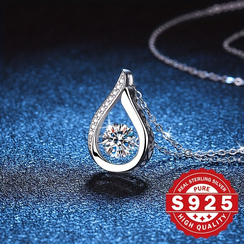 Women's Water Drop Spiritual Necklace, made of s925 Pure Silver with Energetic Main Stone and Inlaid Artificial Zirconia, High-end Fashion, Ideal for Gifting and Daily Wear, Low Allergy.