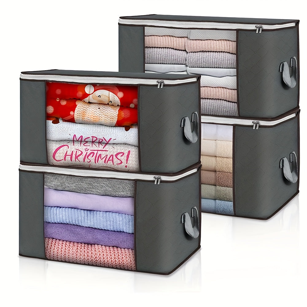 Get your hands on a set of 4/6/8-Pack Premium 90L Large Storage Bags. These classic rectangular closet organizer bins are perfect for storing all your clothes, blankets, comforters, bed sheets, and even pillows. Made from thick polyethylene fabric, these