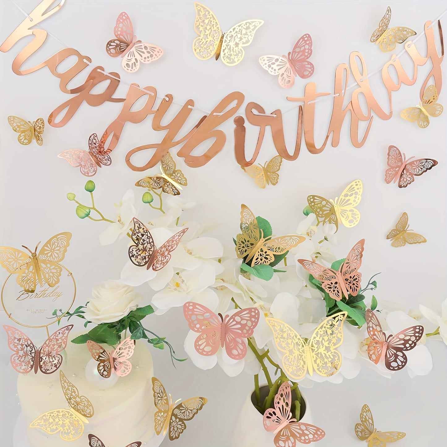 72 Golden & Rose Glitter 3D Butterfly Wall Stickers for Wedding, Birthday Party, Girls Bedroom - Lodge Style Cartoon Family Theme, Reusable, Self-Adhesive